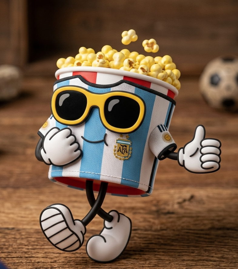 Mascota Pochoclos La 22 con camiseta de Argentina